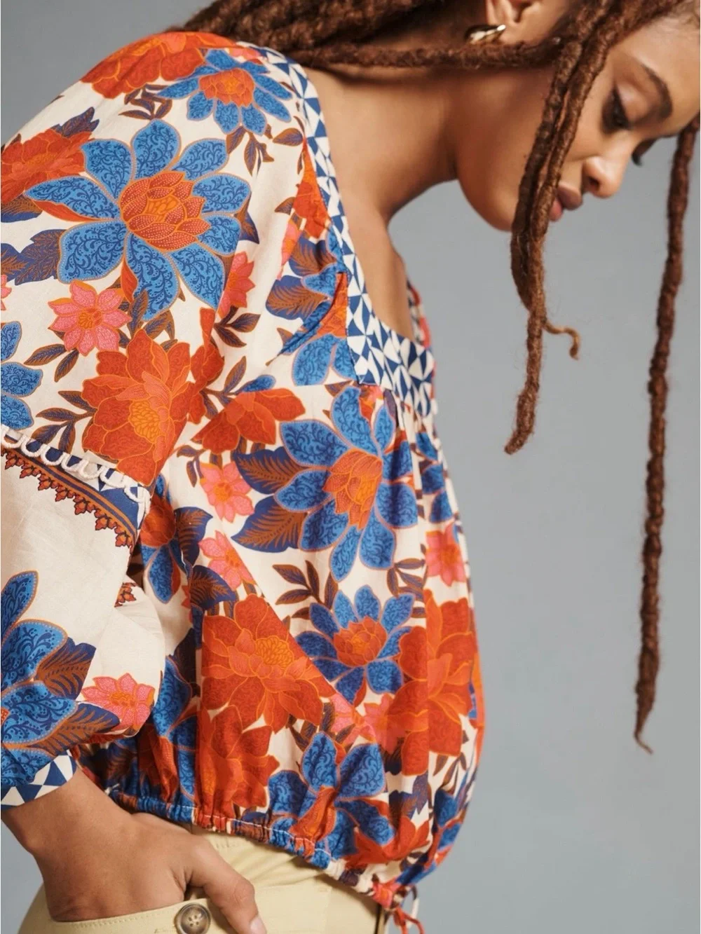 FARM Rio x Anthropologie Printed Square-Neck Puff-Sleeve Blouse